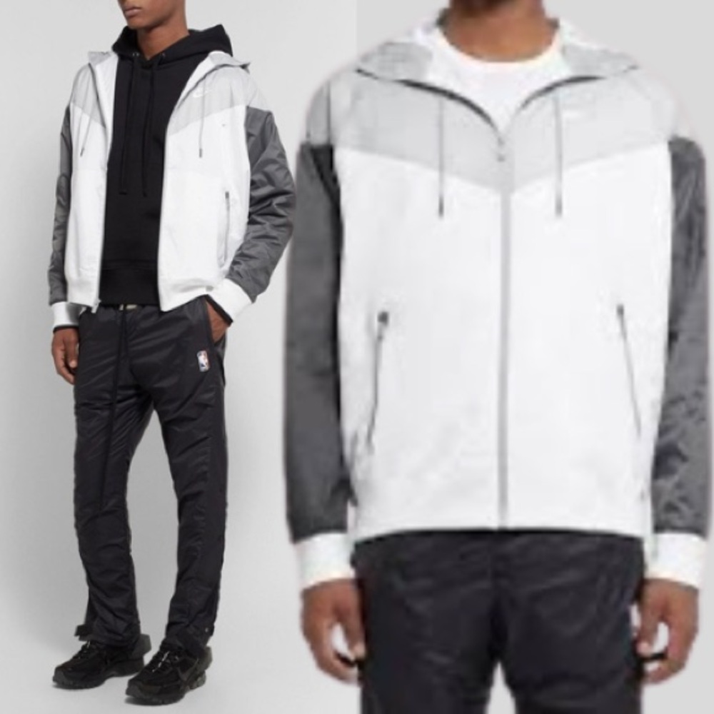 Nike Sportswear Color Block Windrunner Men's Hooded Jacket White Grey Dark Grey
